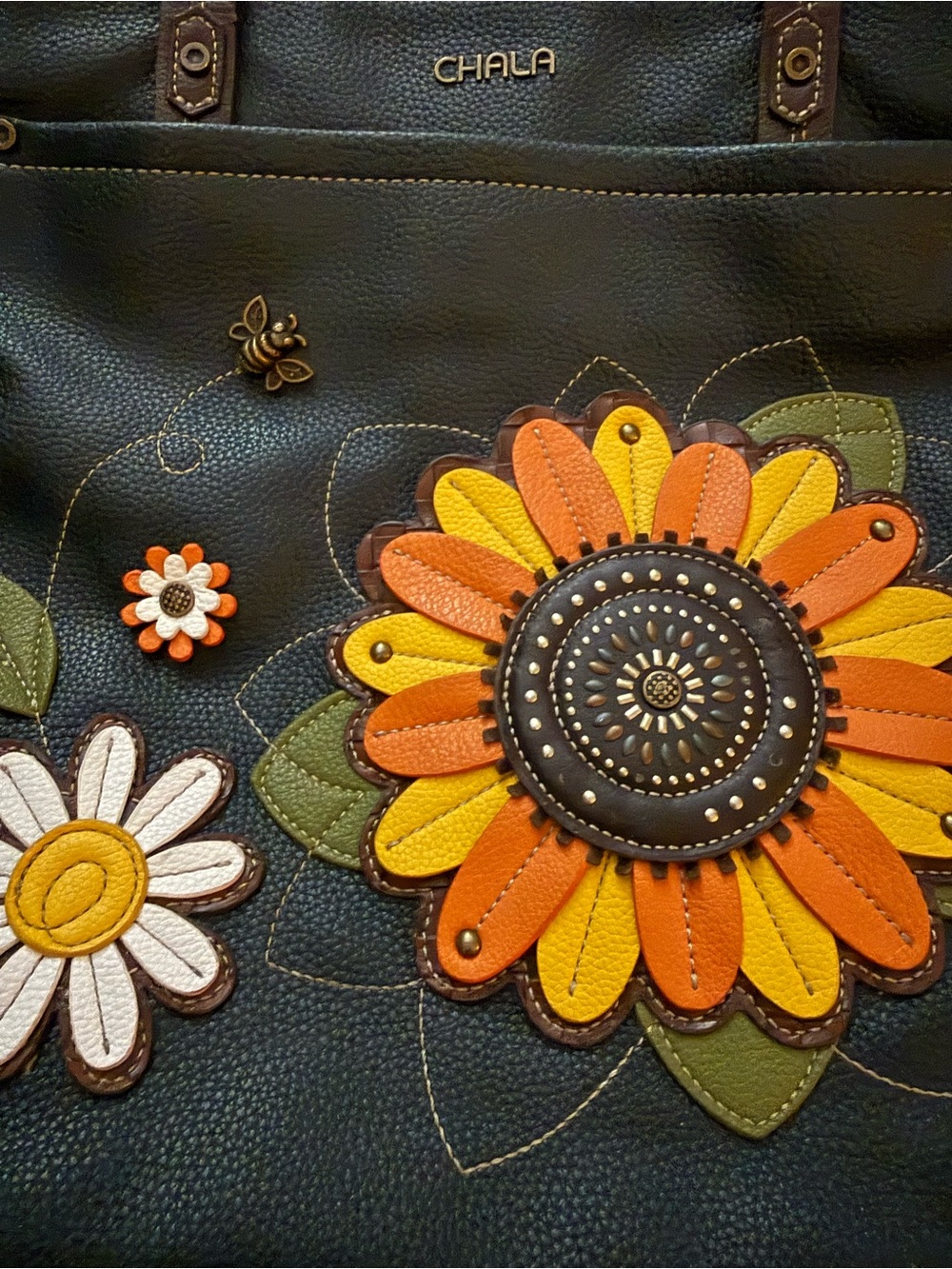 Chala Floral Sunflower Bee Boho Cottagecore Tote Bag Faux Leather Shoulder Bag - Picture 6 of 7